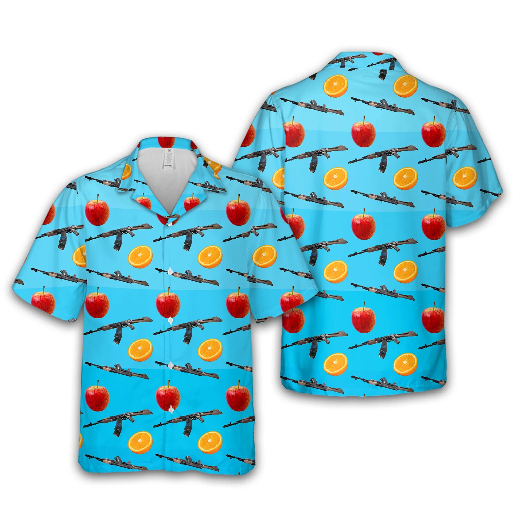 Mens Hawaiian Shirt With AK47 Gun And Fruit Pattern 1