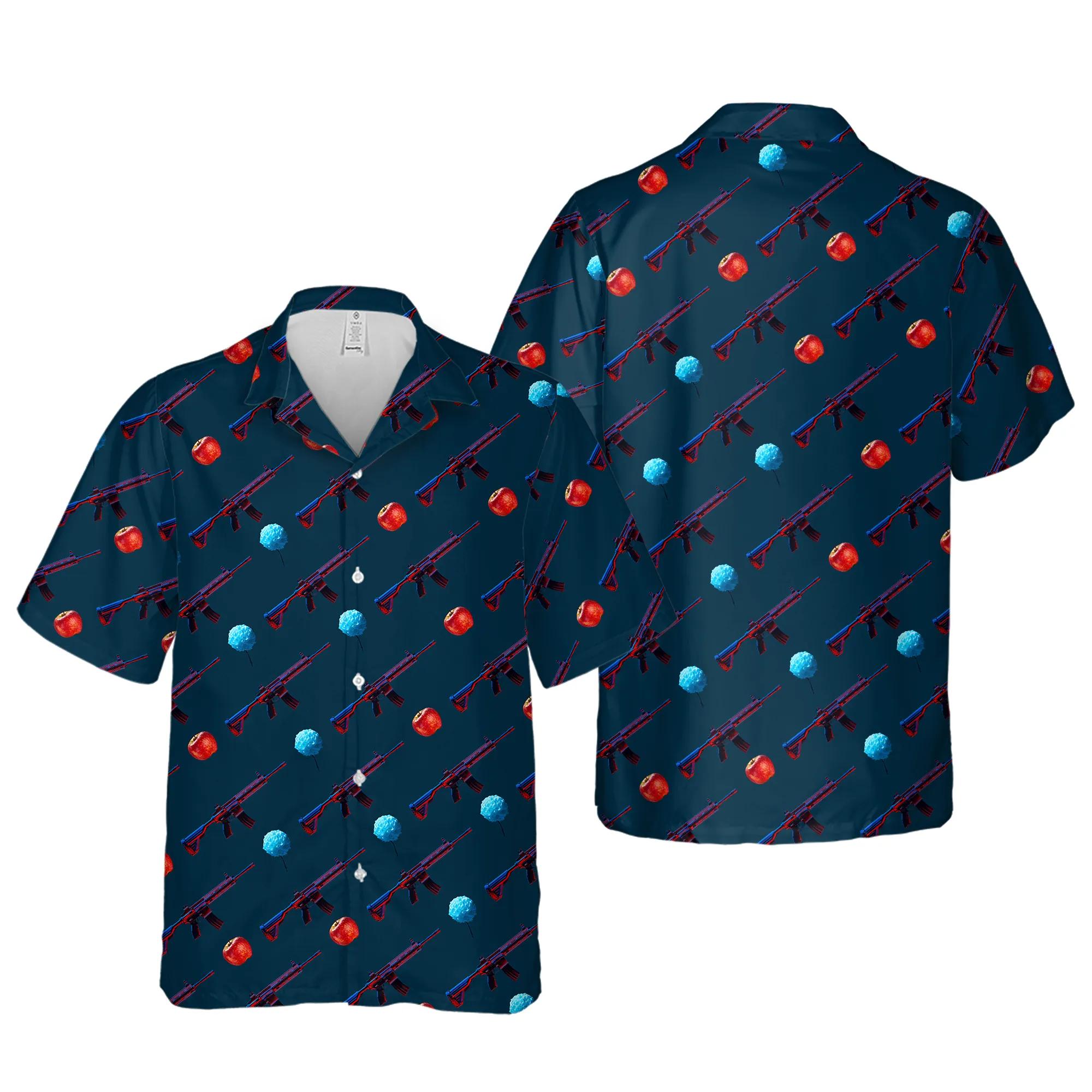 Mens Hawaiian Shirt With M416 Gun And Chrysanthemum Flower Apple Pattern 1
