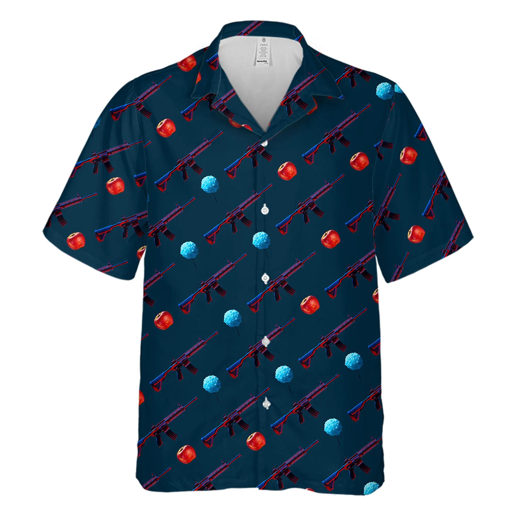 Mens Hawaiian Shirt With M416 Gun And Chrysanthemum Flower Apple Pattern 2