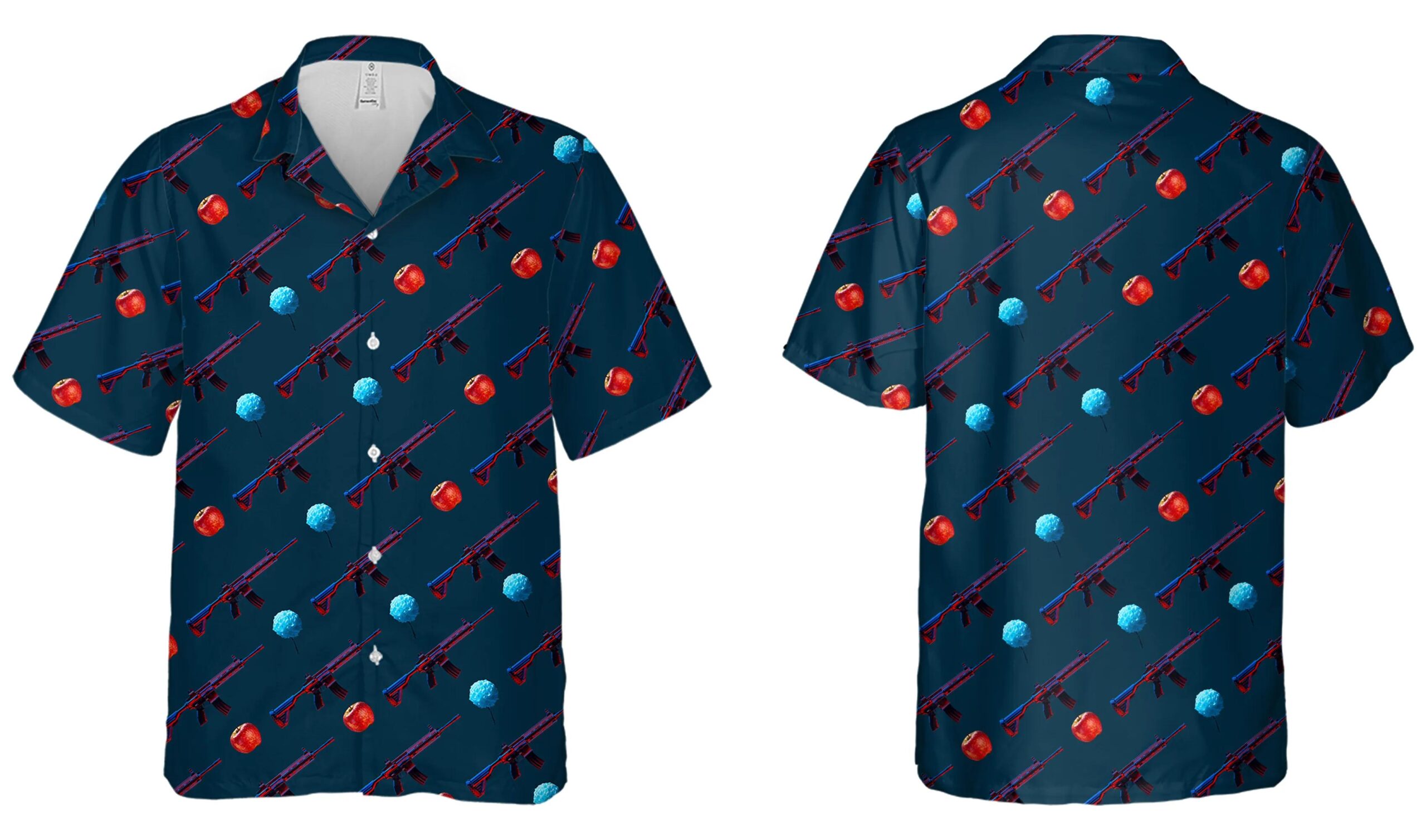 Mens Hawaiian Shirt With M416 Gun And Chrysanthemum Flower Apple Pattern 4