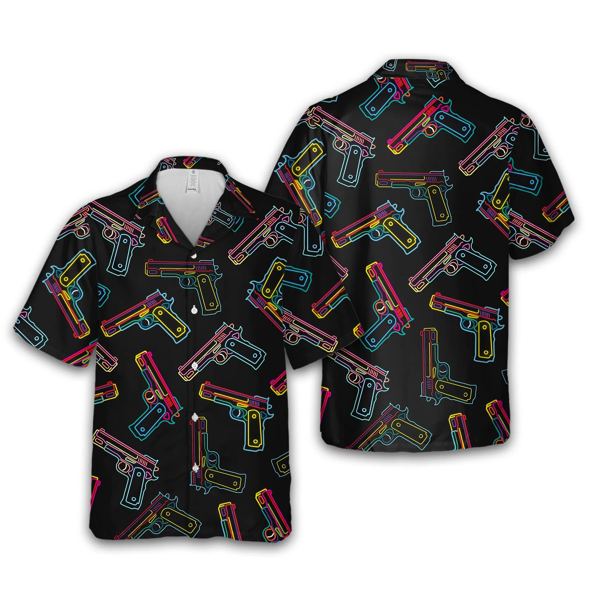 Mens Hawaiian Shirt With Neon Effect Gun Pattern Vibrant And Stylish Design 1