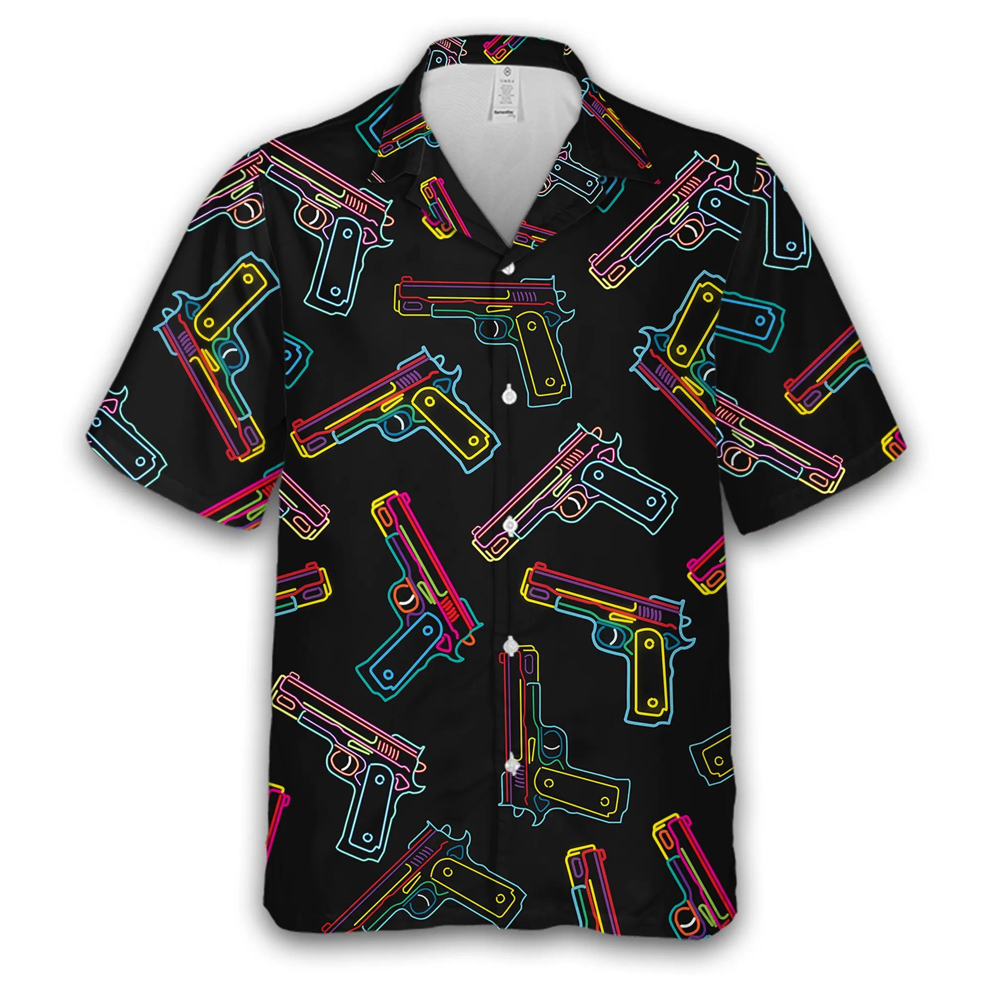 Mens Hawaiian Shirt With Neon Effect Gun Pattern Vibrant And Stylish Design 2