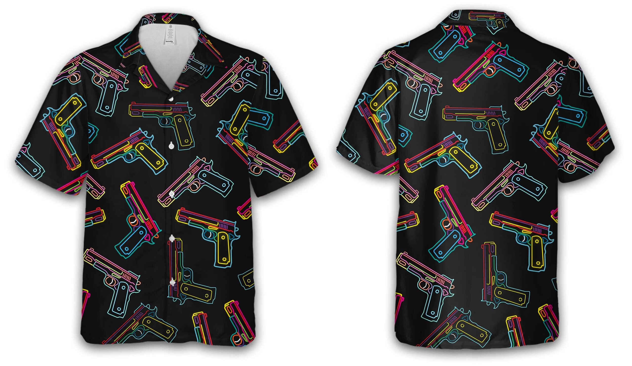 Mens Hawaiian Shirt With Neon Effect Gun Pattern Vibrant And Stylish Design 4